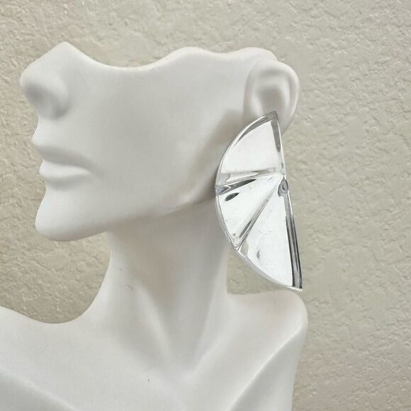 Silver tone half circle earrings - Picture 1 of 6